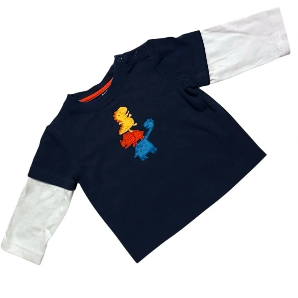 Gymboree Boys 6-12M Long Sleeve Dino Layered Tee Navy Blue Dinosaur Shirt